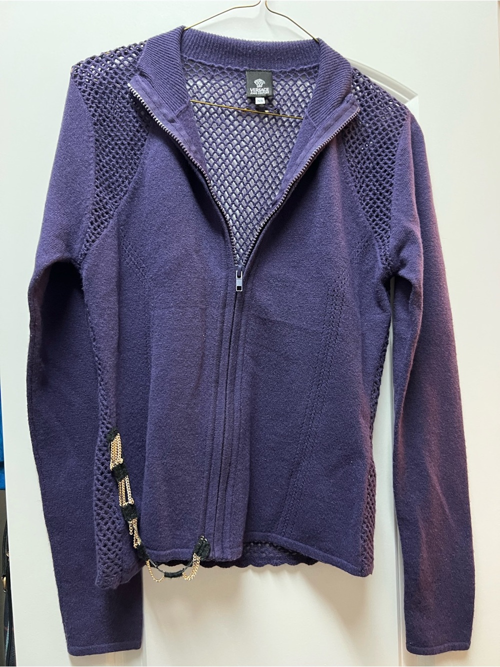 Versace Purple Knit Zip-Up Cardigan